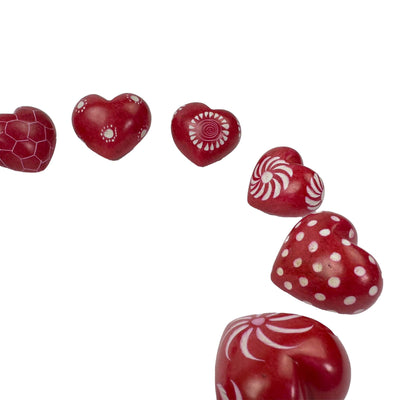 10-Pack - Red Soapstone Hearts with Designs (4cm)