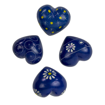 10-Pack - Blue Soapstone Hearts with Designs (4cm)