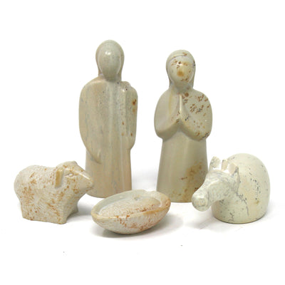 5-Piece Set - Soapstone Holy Family Nativity in Banana Fiber box