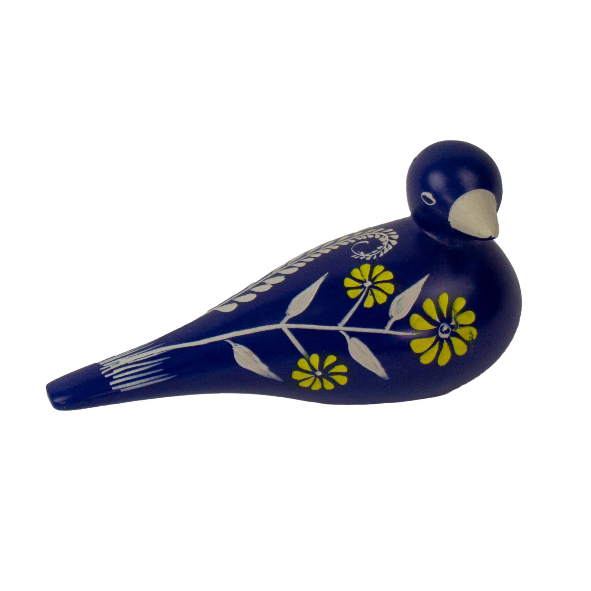 Soapstone Blue Bird with Yellow Flowers- Large