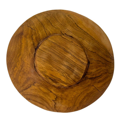 Large Round Olive Wood Divided Serving Platter with Batik bone Accent