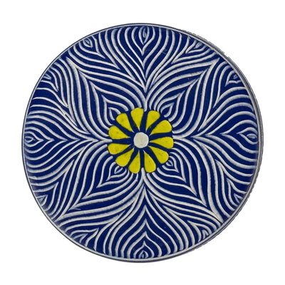 Soapstone Blue Round Box with Yellow Flower Accent