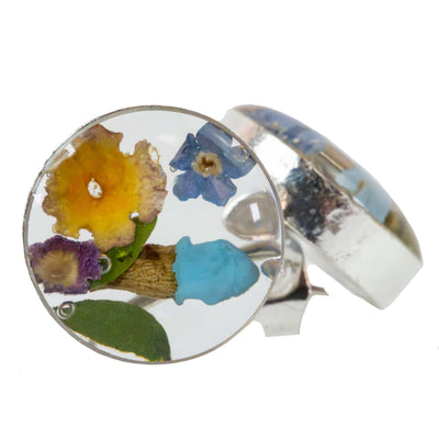 Pressed Flower Bouquet Round Stud Earrings - MIXED COLORS