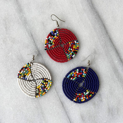 Maasai Bead Circle Earrings:  Red, White & Blue  - 3 PACK