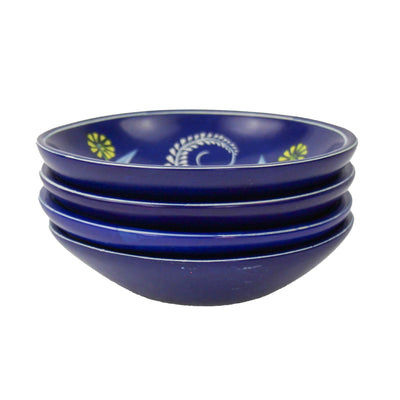 4 - PACK Soapstone Blue Dish with Yellow Flower Accents - Pack of 4