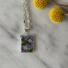 Alpaca Silver Rectangle Pressed Flower Pendant Necklace- MIXED COLORS