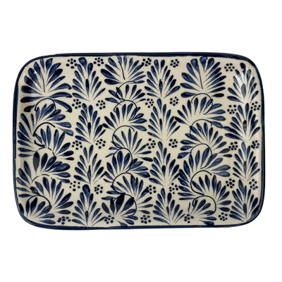 Mexican Ceramic Small Serving Platter Blue Plumeado