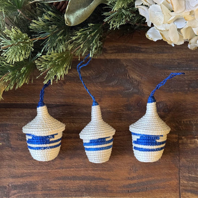 Rwanda Woven Basket Shaped Ornaments - Blue (SINGLE UNIT)