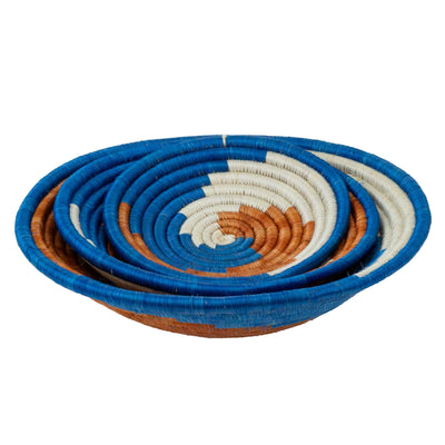 African Rwanda Baskets Home & Wall Decor-Set/3 Blue MIXED DESIGNS/COLORS