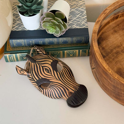 Small Hand-carved Wood African Zebra Mask Wall Hanging or Ornament