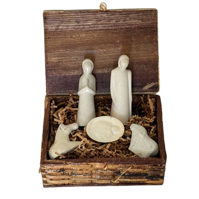 5-Piece Set - Soapstone Holy Family Nativity in Banana Fiber box