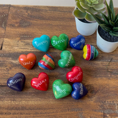 10-Pack - Multi Color Inspirational Mixed Word Hearts (3cm)