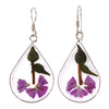 Alpaca Silver Pressed Flower Acacia Teardrop Earrings