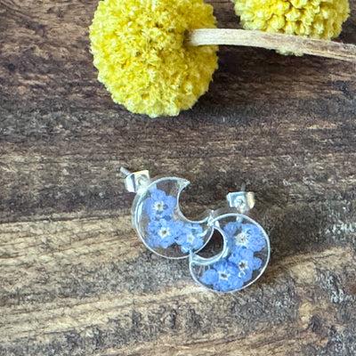 Pressed Flower Crescent Stud Earrings - MIXED COLORS