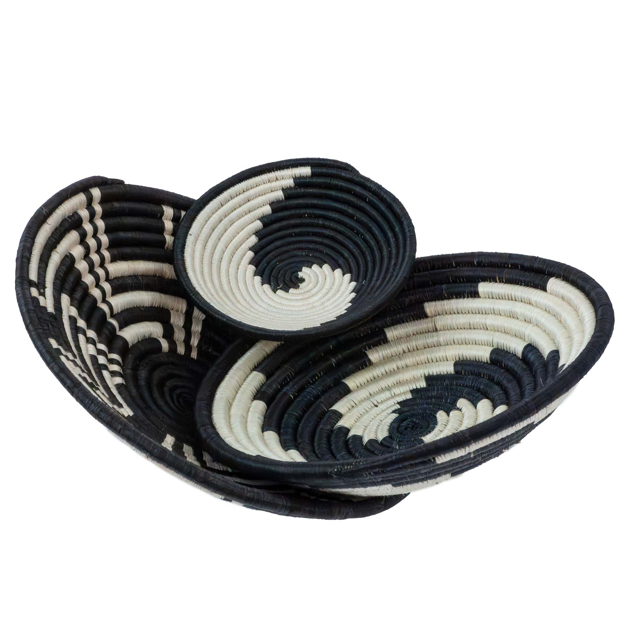 African Rwanda Baskets Home & Wall Decor-Set/3 Monochrome - MIXED DESIGNS