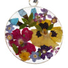 Alpaca Silver Pressed Flower Bouquet Round Pendant Necklace - MIXED COLORS