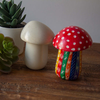 Soapstone Mushroom Box in Rainbow Colors with Etchings