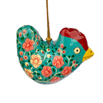 Handpainted Chicken Ornament Recycled Paper Mache