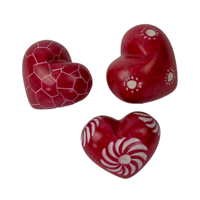 10-Pack - Red Soapstone Hearts with Designs (4cm)