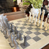 Soapstone Hand-Carved Chess Set - Safari Animal Pieces - Grey/Natural Stone