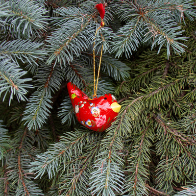 Handpainted Red Dove Bird Ornament Recycled Paper Mache