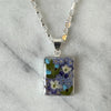 Alpaca Silver Rectangle Pressed Flower Pendant Necklace- MIXED COLORS