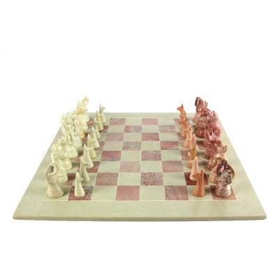 Soapstone Hand-Carved Chess Set - Safari Animal Pieces