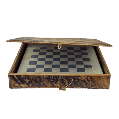 Soapstone Hand-Carved Chess Set in Box - African Maasai Tribe Pieces - Grey/Natural Stone