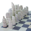 Soapstone Hand-Carved Chess Set in Box - African Maasai Tribe Pieces - Grey/Natural Stone