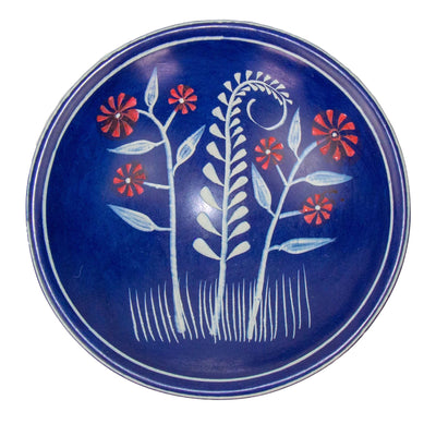 4 - PACK Soapstone Blue Dish with Red Flower Accents - Pack of 4