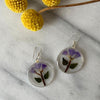 Alpaca Silver Round Pressed Purple Flower Round Dangle Earrings