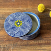 Soapstone Blue Round Box with Yellow Flower Accent