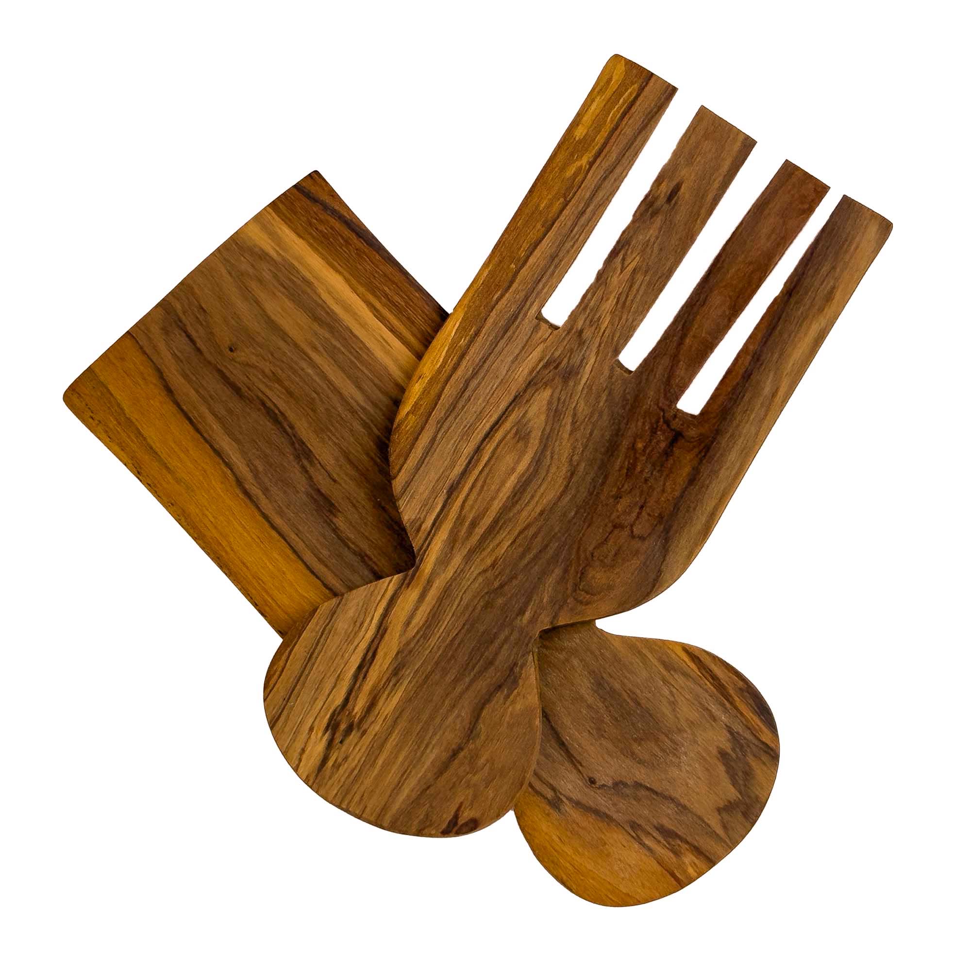 Four Prong Olive Wood Serving Set