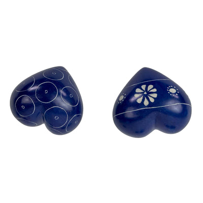 10-Pack - Blue Soapstone Hearts with Designs (4cm)