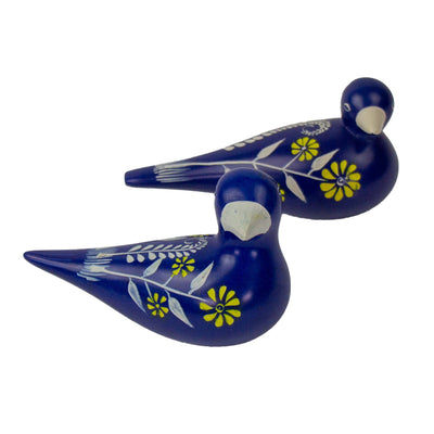 Soapstone Blue Bird with Yellow Flowers- Large