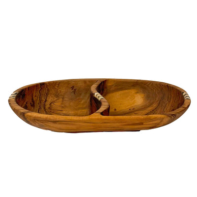 Large Oval Olive Wood Divided Serving Platter with Batik bone Accent