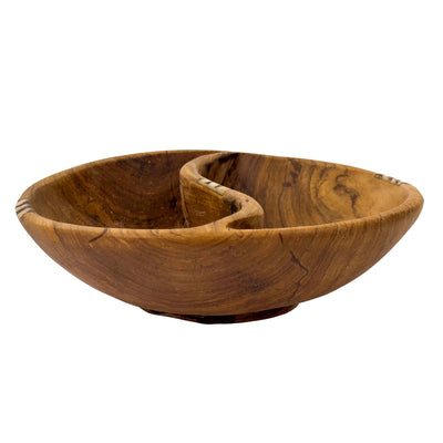 Large Round Olive Wood Divided Serving Platter with Batik bone Accent