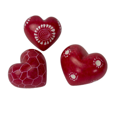 10-Pack - Red Soapstone Hearts with Designs (4cm)