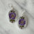 Alpaca Silver Oval with Purple Pressed Flower Dangle Earrings