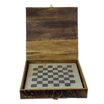 Soapstone Hand-Carved Chess Set in Box - African Maasai Tribe Pieces - Grey/Natural Stone