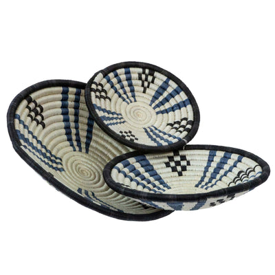 African Rwanda Baskets Home & Wall Decor-Set/3 Blue MIXED DESIGNS/COLORS