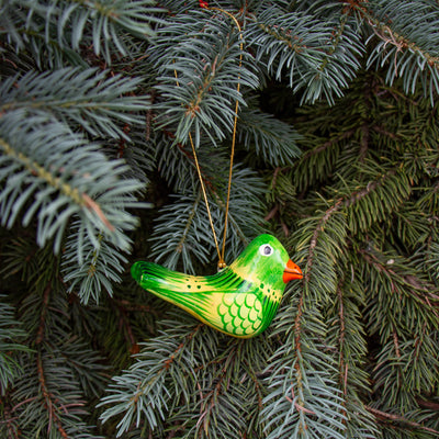 Handpainted Chickadee Bird Ornament Recycled Paper Mache