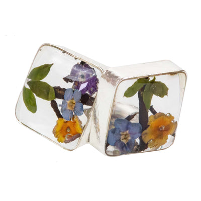 Pressed Flower Square Stud Earrings - MIXED COLORS