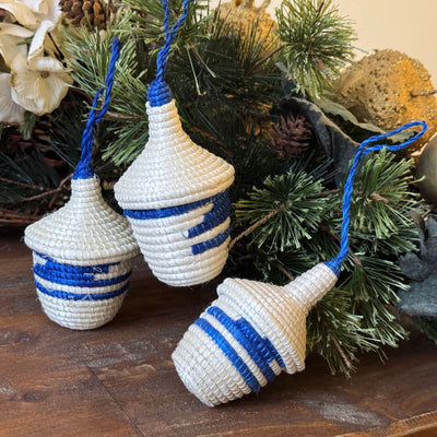 Rwanda Woven Basket Shaped Ornaments - Blue (SINGLE UNIT)