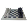 Soapstone Hand-Carved Chess Set in Box - African Maasai Tribe Pieces - Grey/Natural Stone