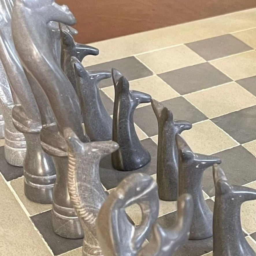 Soapstone Chess PIECES ONLY - Black and White Animal