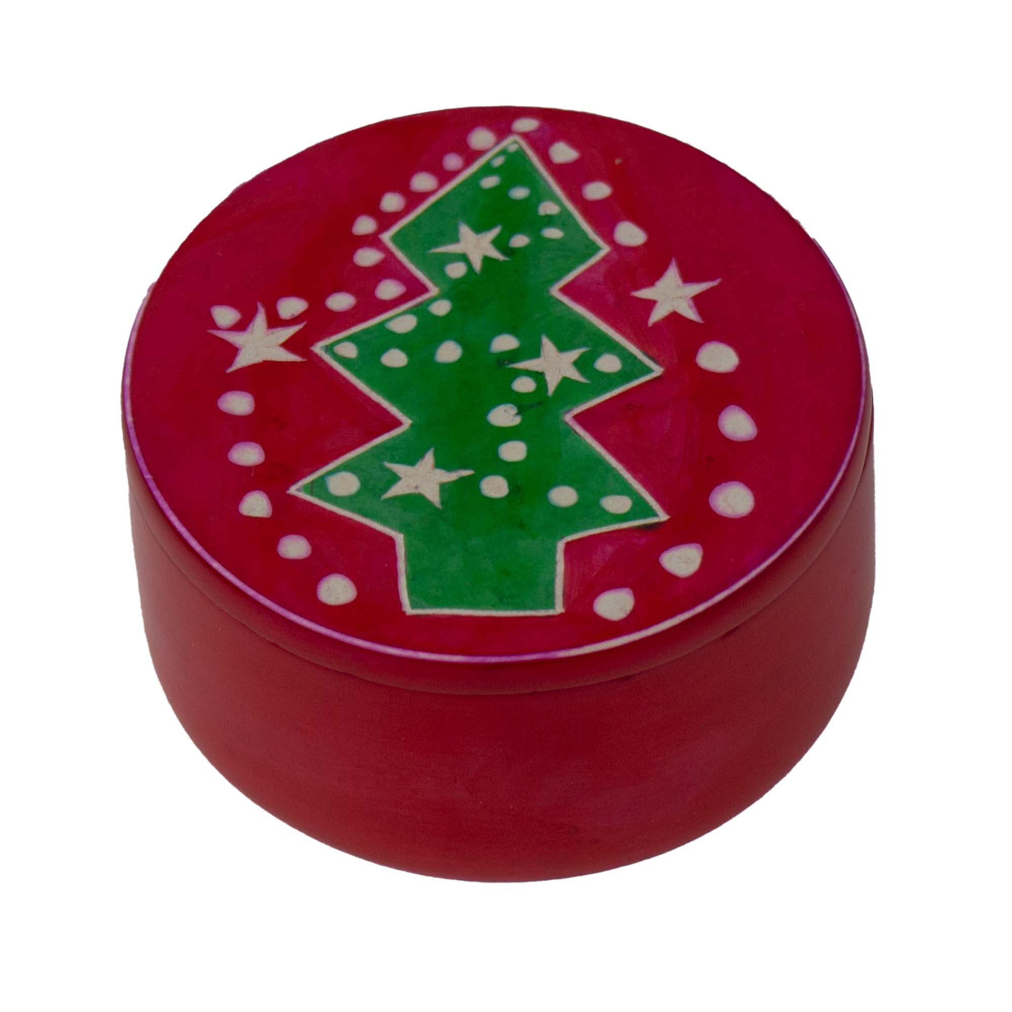 Soapstone Christmas Tree Round Box