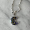 Alpaca Silver Pressed Flower Crescent Pendant Necklace - MIXED COLORS