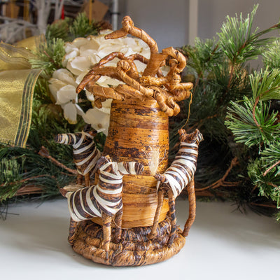 Banana Fiber Zebras Circling a Tree Tabletop Decor