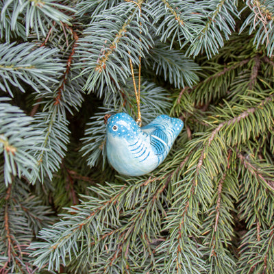 Handpainted Blue Finch Bird Recycled Paper Mache